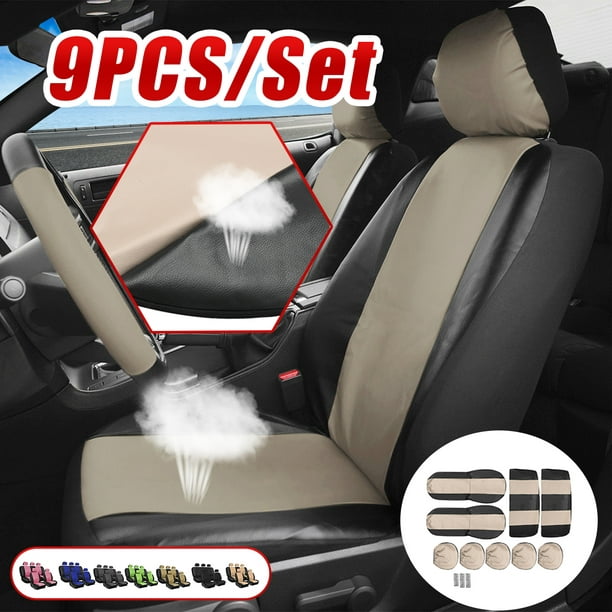 9PCS PU Leather Car Seat Cover Breathable Protector Cushion Universal Full Set